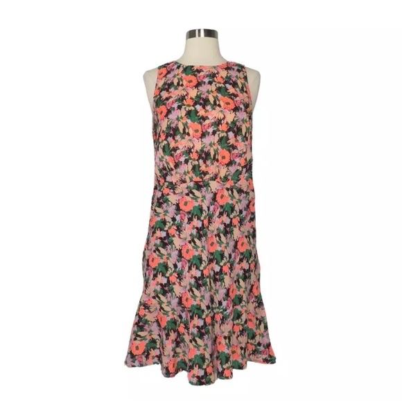 Jcrew Floral Tulip Hem Dress Black Green Pink Sleeveless - Picture 1 of 11